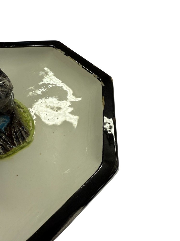 Vintage Italian Ceramic Monkey Figurine On Octagonal Plate