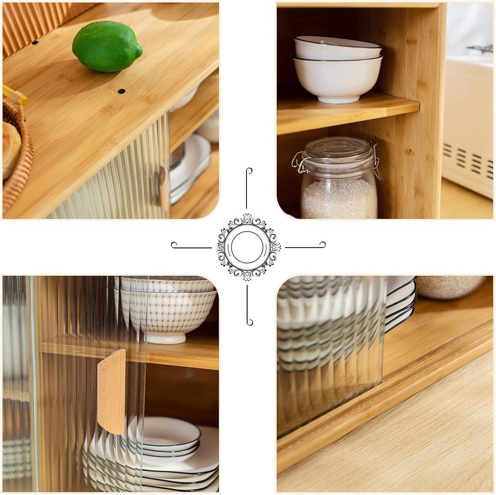 Bamboo Wall-Mounted Kitchen Pantry Cabinet with 2 Doors for Storage