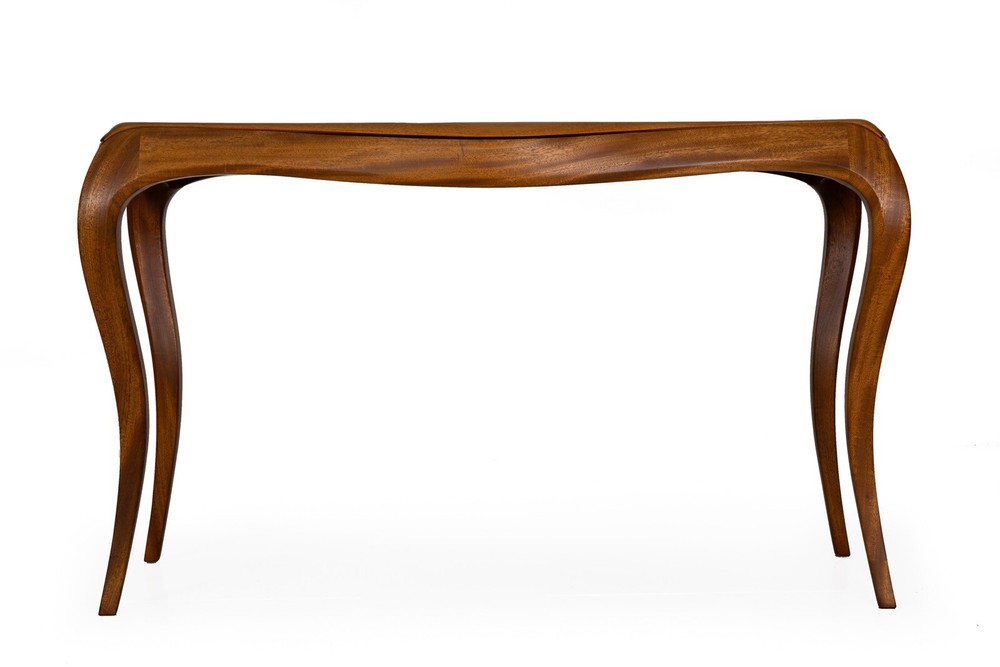 20th century Modernist Serpentine Mahogany Console Table, signed