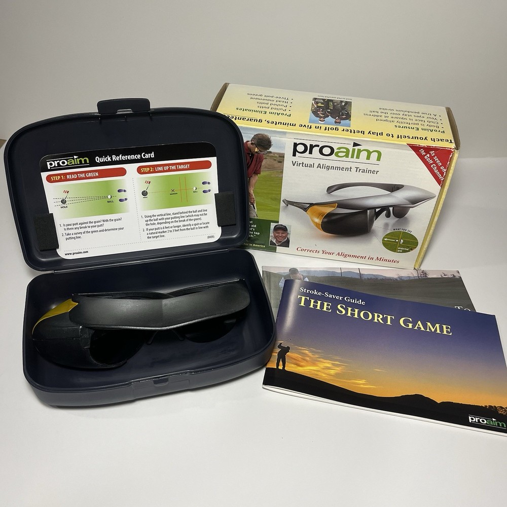 Pro Aim Virtual Alignment Golf Club Swing Trainer Glasses With Box Manuals + Bag