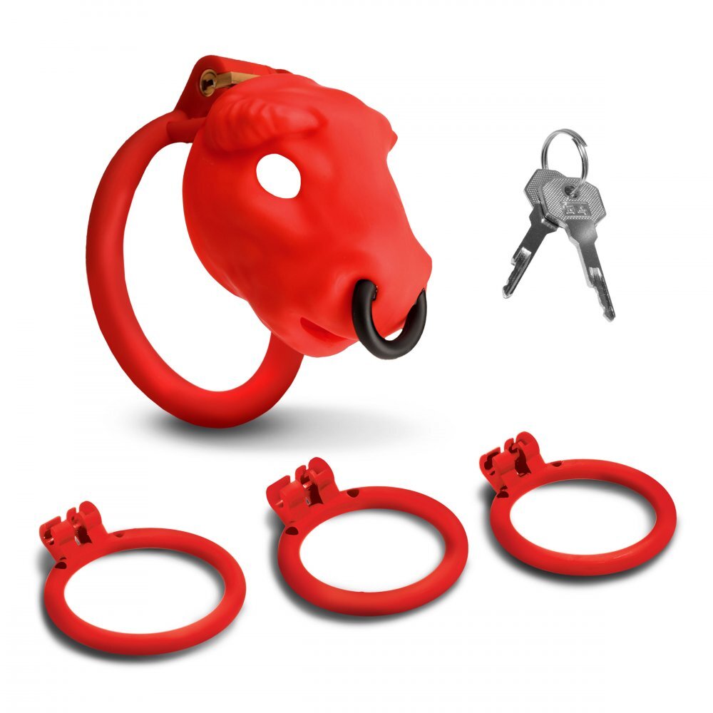 Master Series: Bull Chastity Cage - Red ---FREE SHIPPING!!!