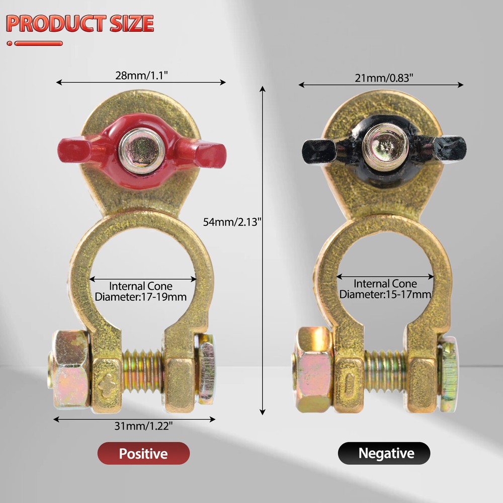 Solid Brass Battery Terminal Connector Top Post End Clamps Set for Car Marine.