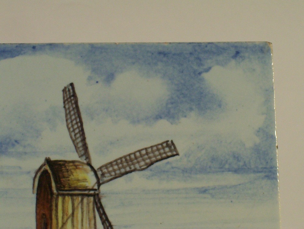 Oud Delft Pottery Tile Hand Painted Polychrome Windmill Scene
