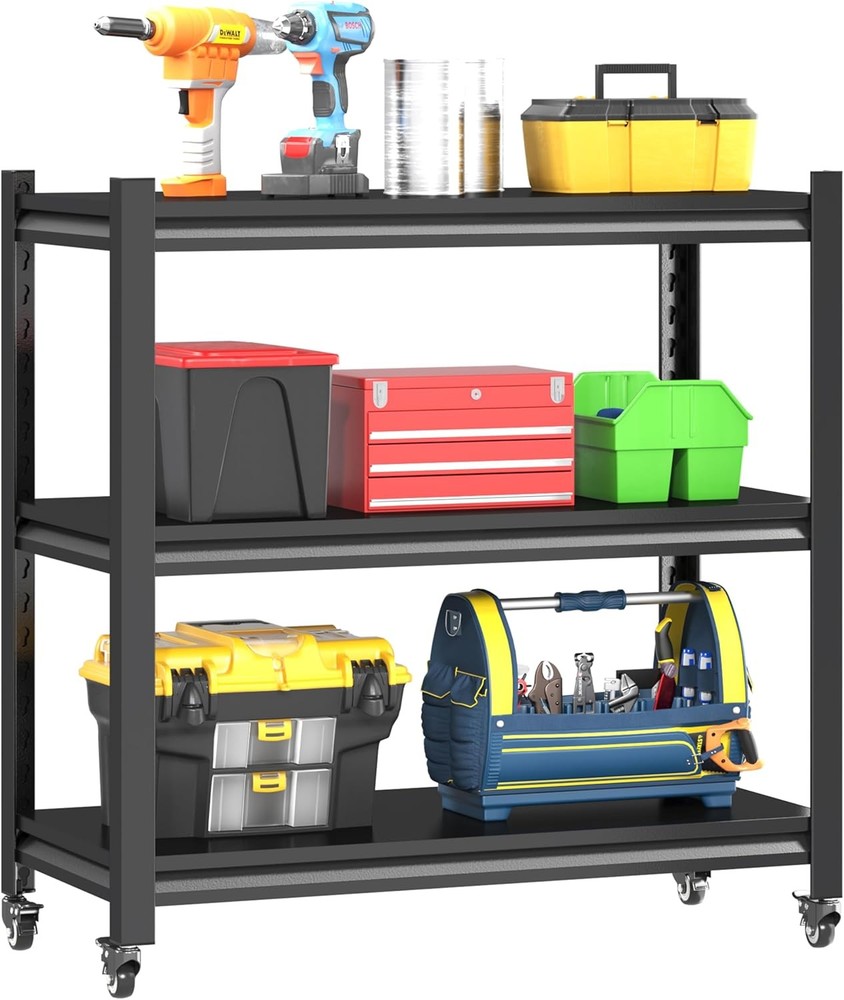 3 Tier Adjustable Storage Shelving,Utility Rack Shelf Unit on 4 Wheel Casters