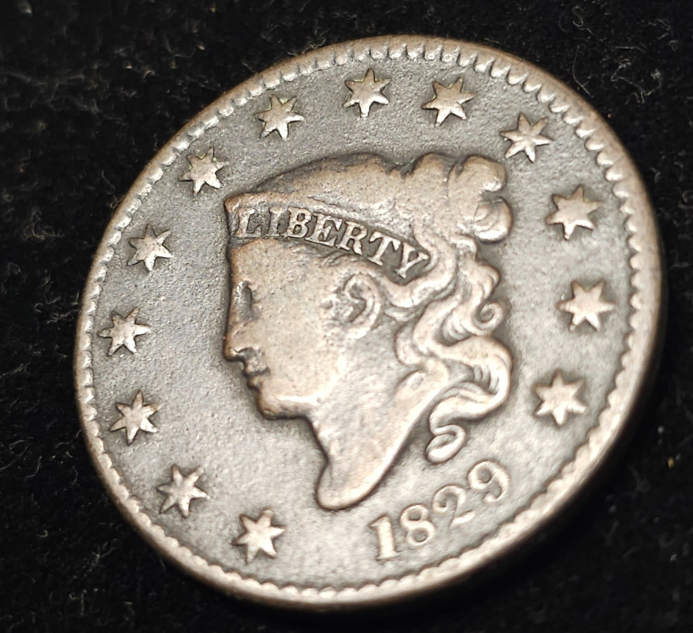 1829  Coronet Head , coronet Large Cent  VG / F