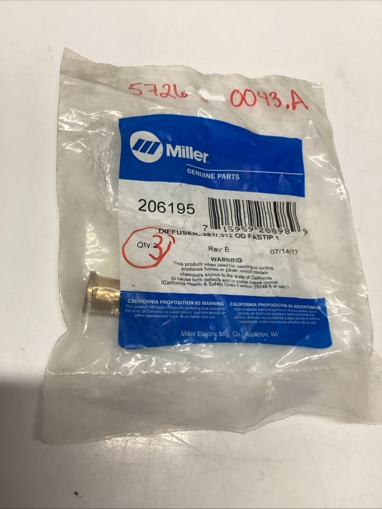 miller 206195 Diffuser .281/.312 Fastip 1.  V-065