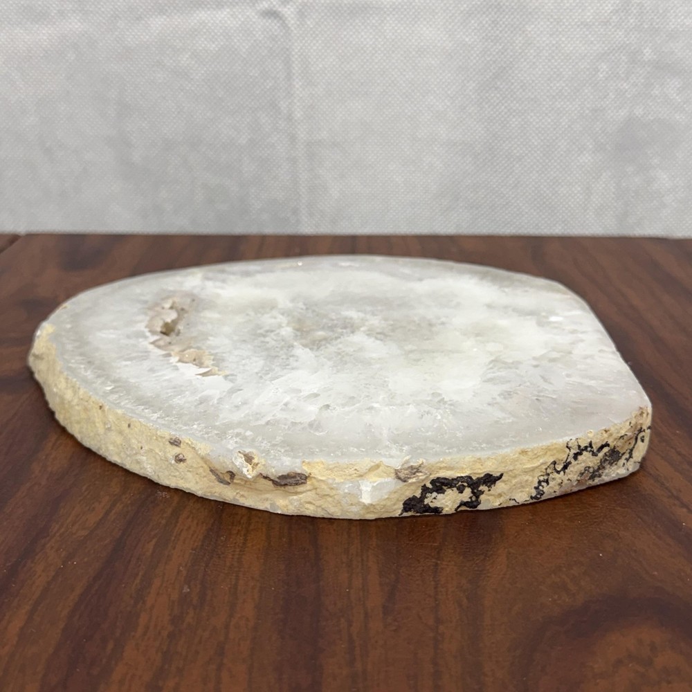 White Quartz Geode Slice Slab Crystal Stone Natural Tabletop Decor Display