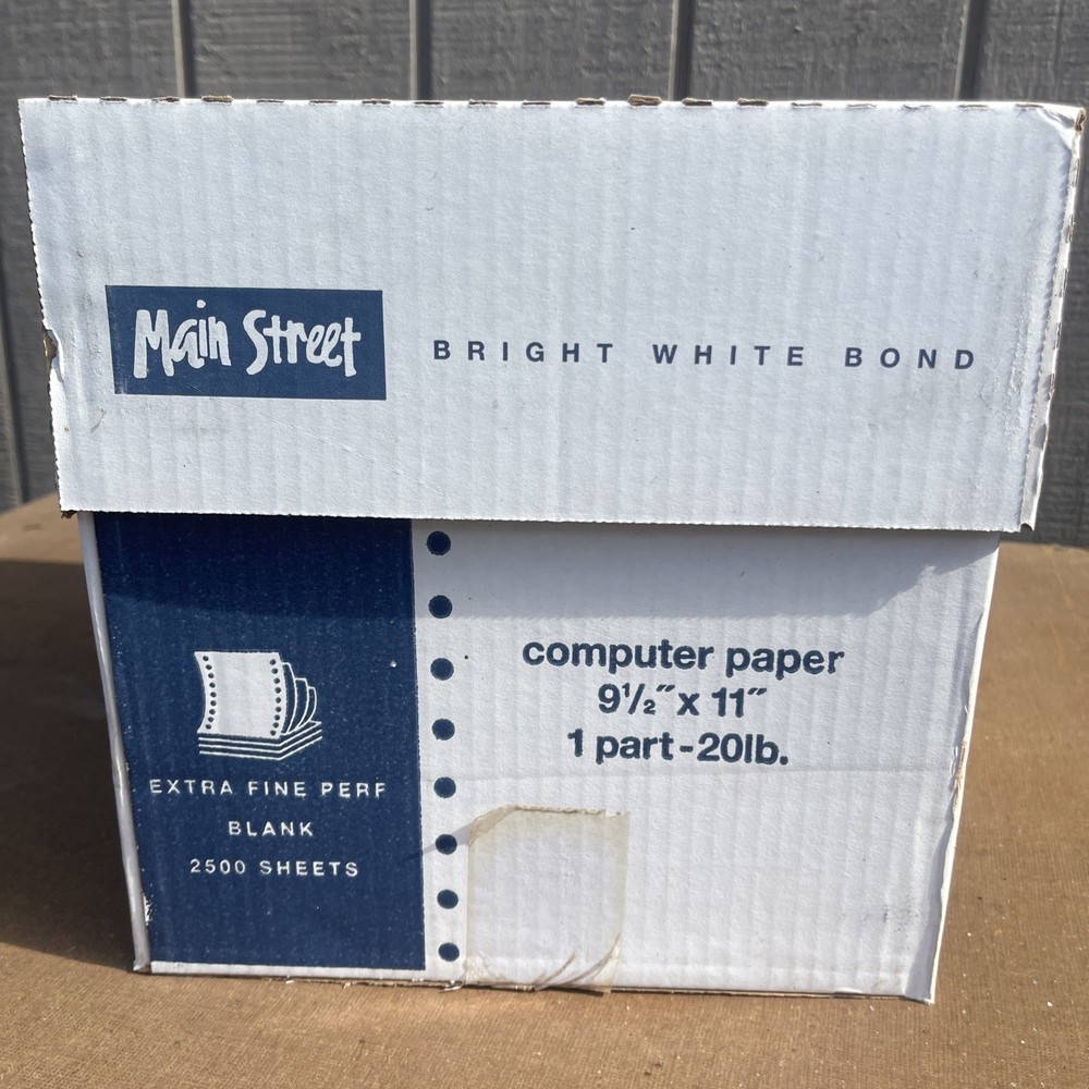 Main Street Dot Matrix Computer Paper 9.5 X11” 2500 Sheets Sealed Box