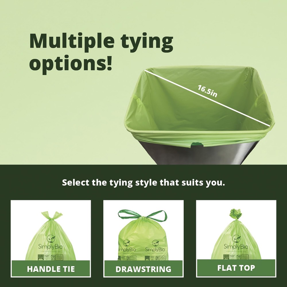 Simply Bio 13 Gallon Compostable Trash Bags Liners Drawstring, Heavy Duty Ext...