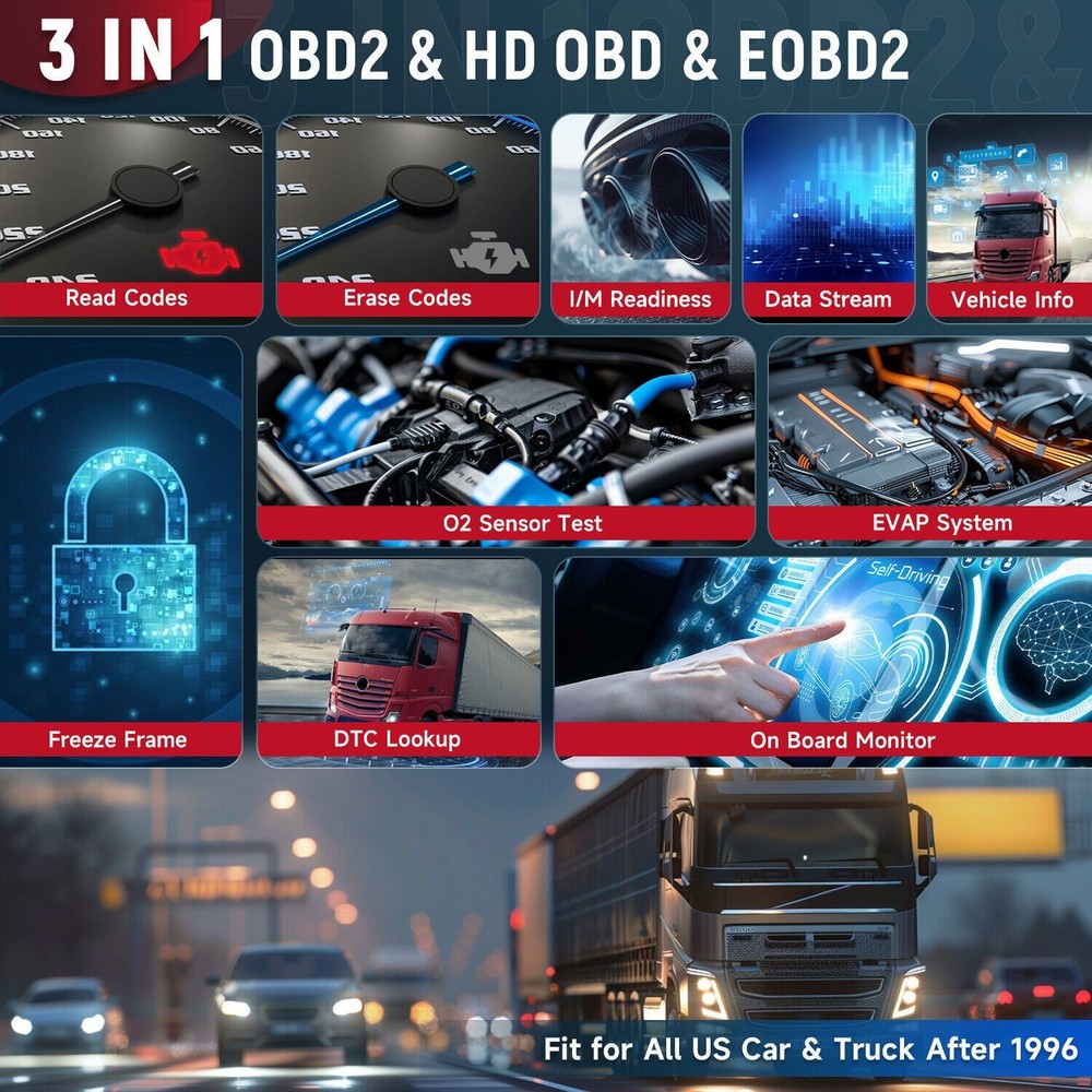 LAUNCH Diesel Truck Scanner Full HD OBD2 Diagnostic Code Reader DPF Regen 7Reset