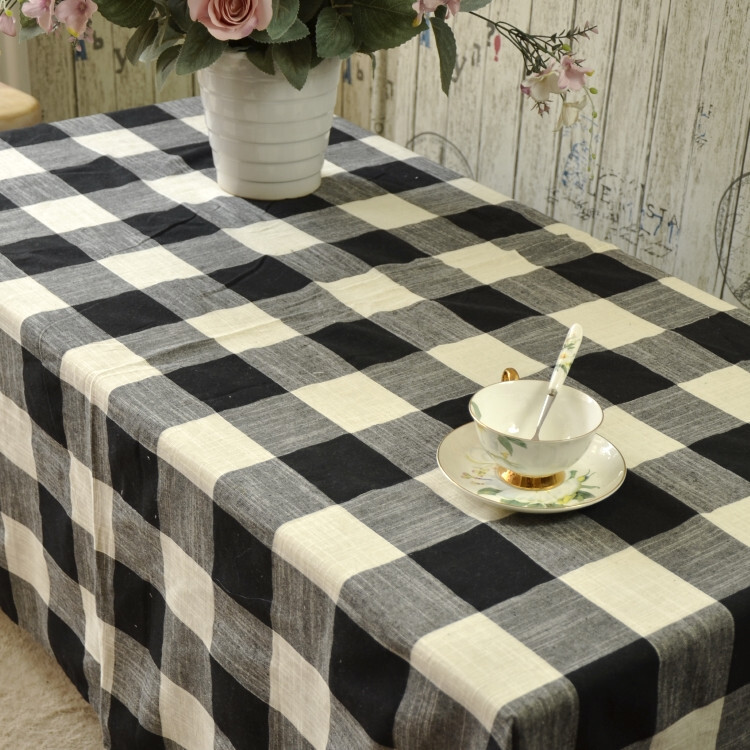 Again@ Elegant Black Grey White Check Square Soft Cotton Blended Table Cloth L