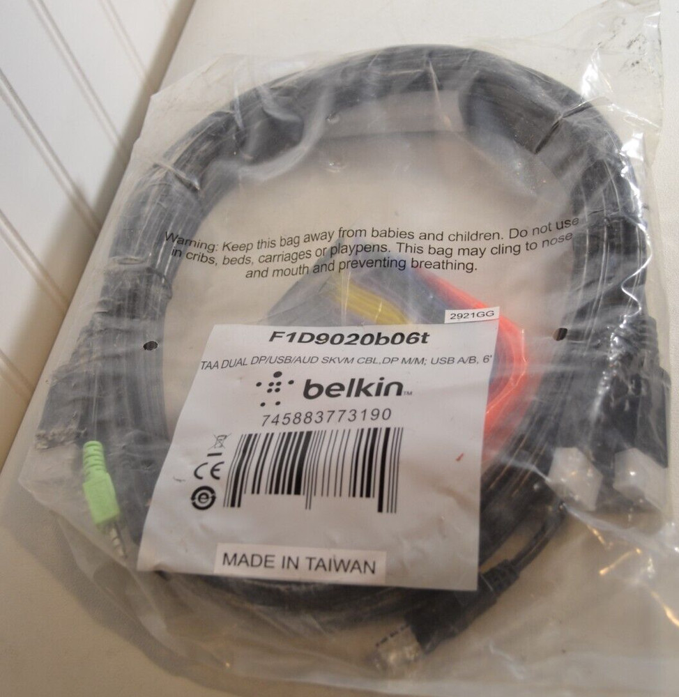 Belkin Dual-Head DP/USB/AUD SKVM CBL, DP M/M; USB A/B 6'