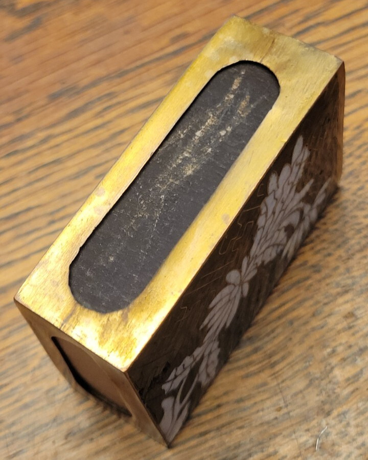 Vintage Brass Enamel Cloisonné Match Box Holder Floral Pattern