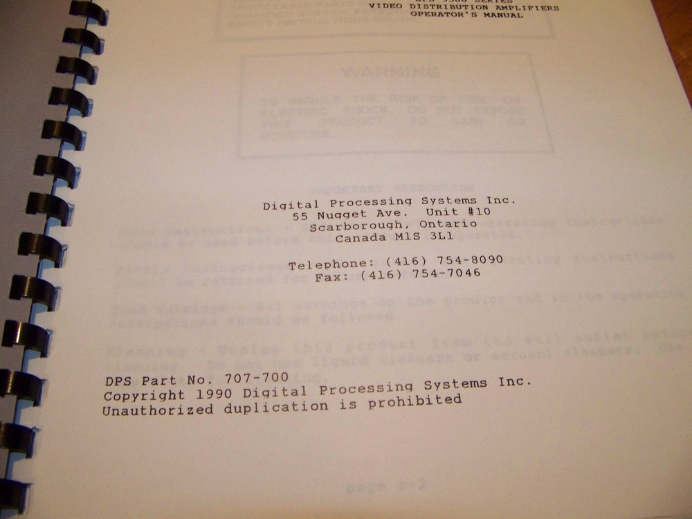 Digital Processing Systems DPS-9500 Series Video DA Operator's Manual