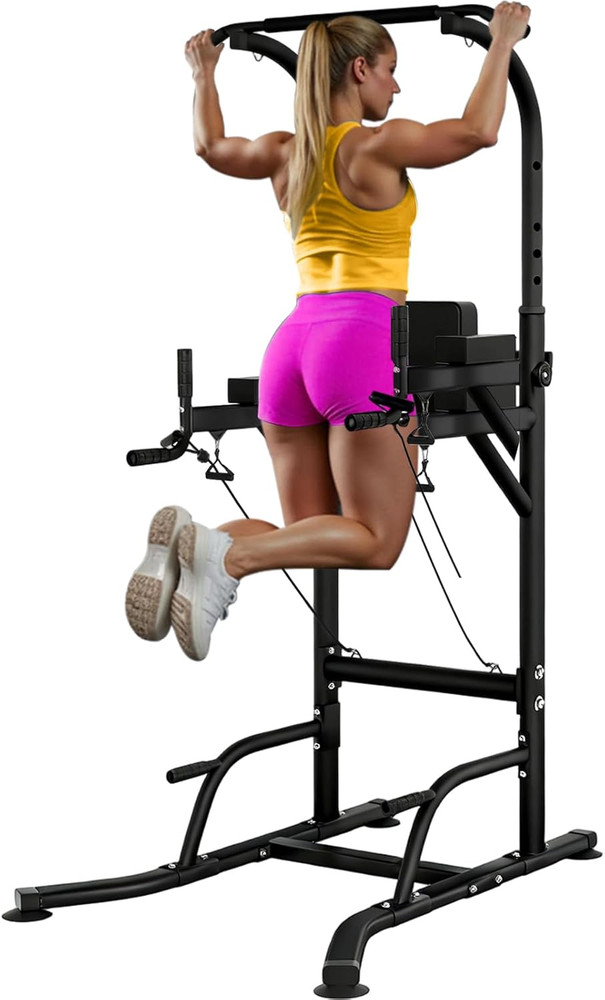 Pull up Bar Power Tower Dip Station, Adjustable Strength Training Equipment for