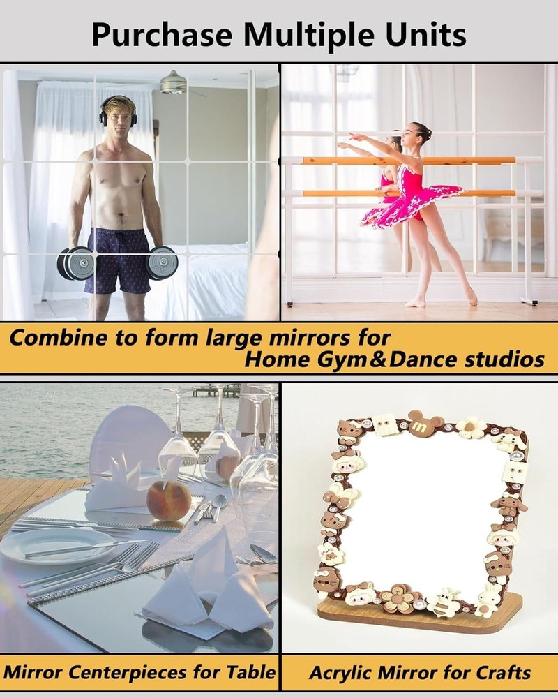 Versatile Unbreakable Wall Mirrors - 4PCS 14x12” for Kids, Dance Studios & More