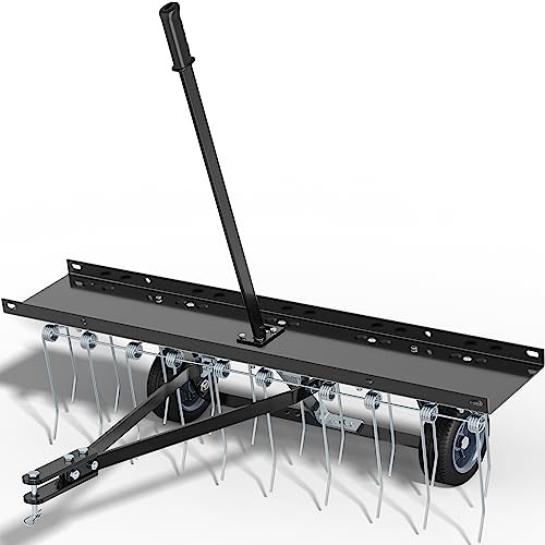 Lawn Dethatcher Rake with 20 Spring Steel Tines 40 Inch Tow Behind Dethatcher