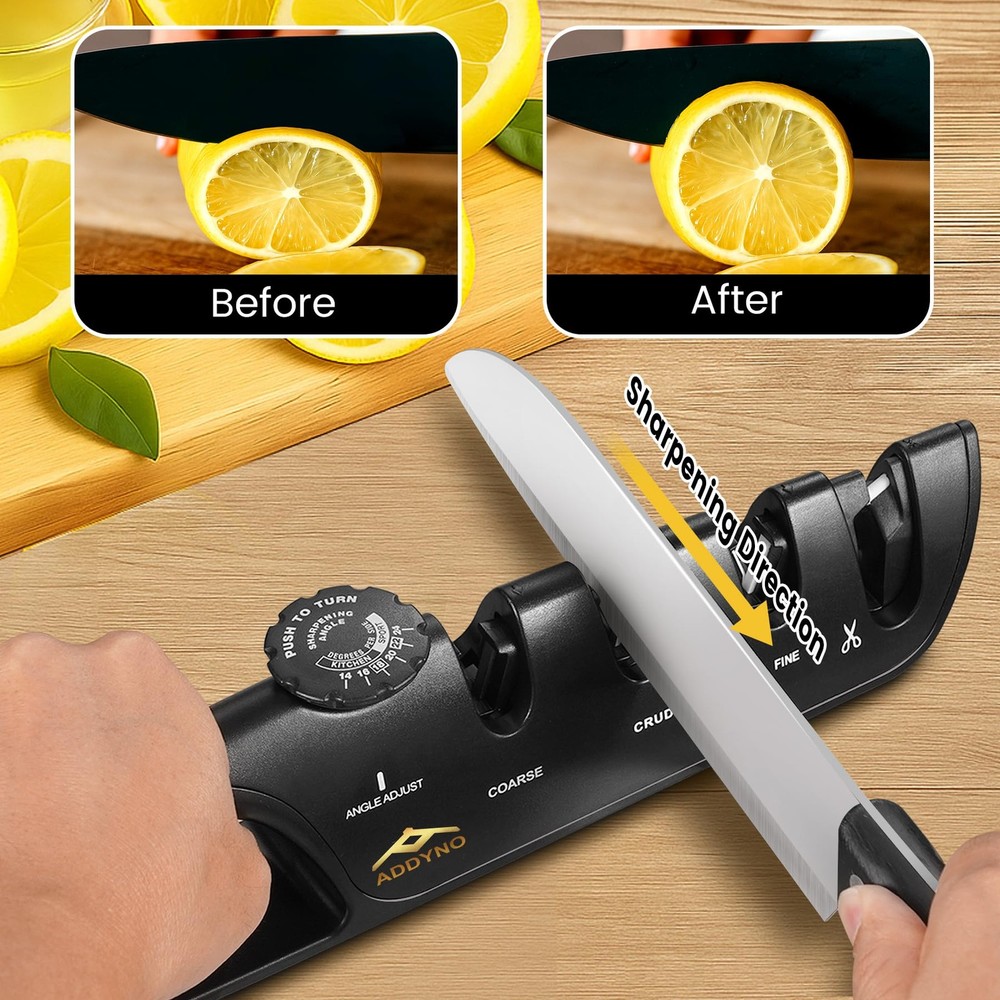 ADDYNO 4-in-1 Knife Sharpener with Angle Guide, Adjustable Edge,3-Stage...