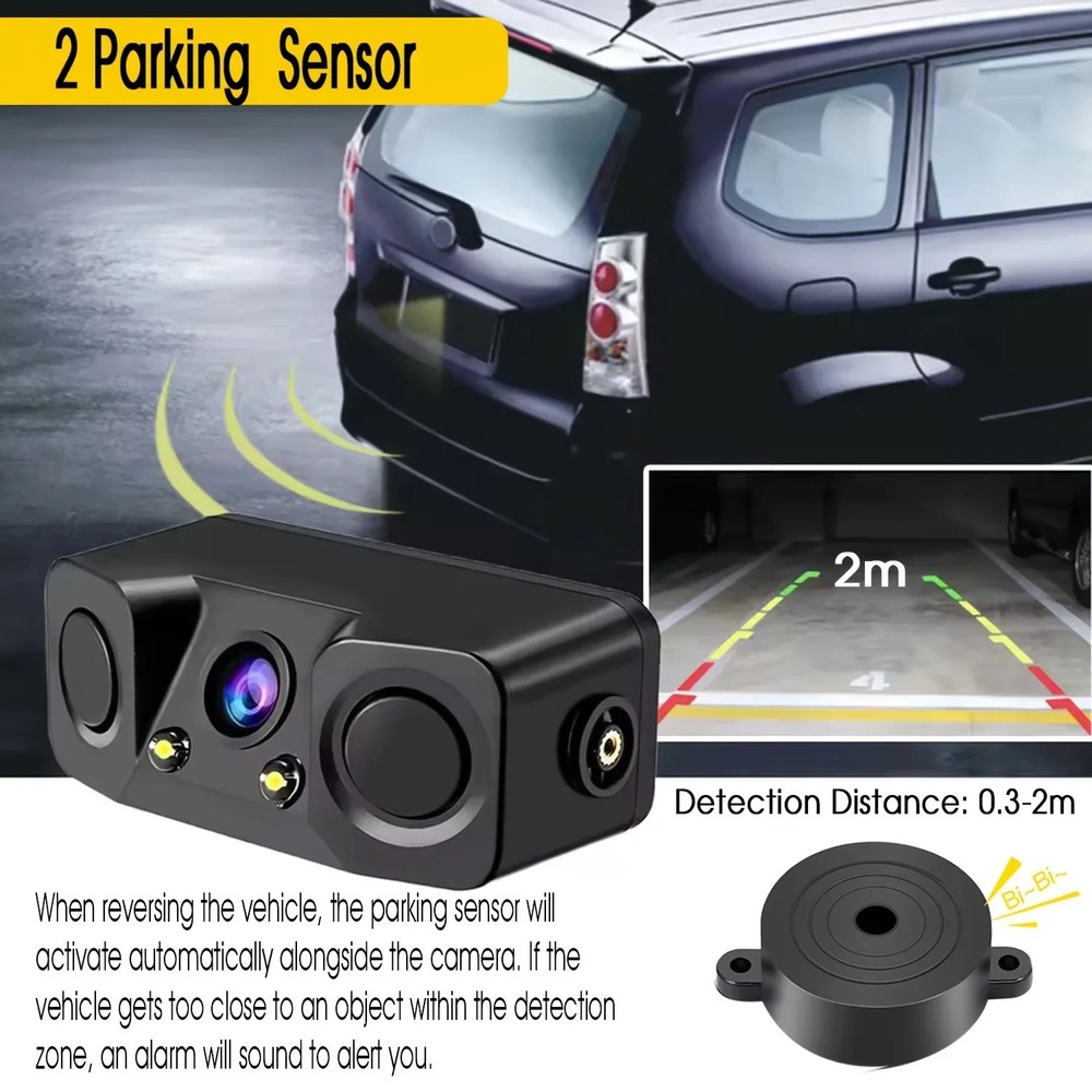 3in1 170° Car Visual Reversing Rear View Camera with Backup Radar Parking Sensor