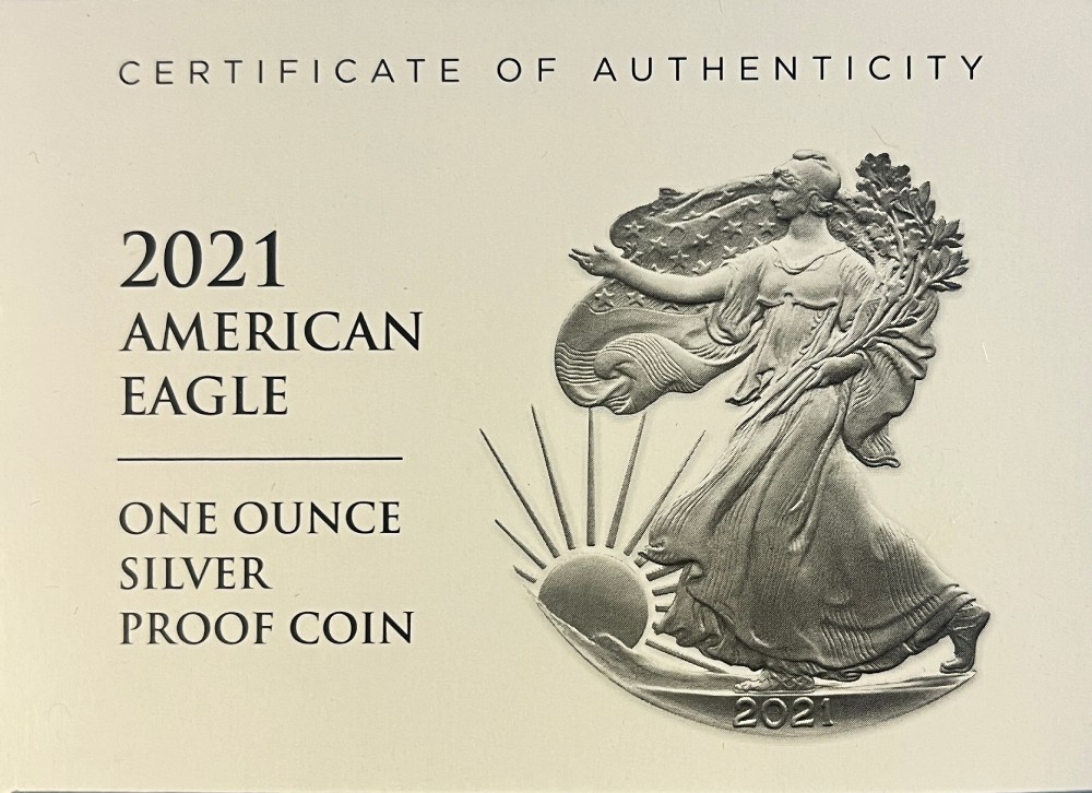 2021-W Type 2 American Proof Silver Eagle Mint Issued COA (NO Coin)