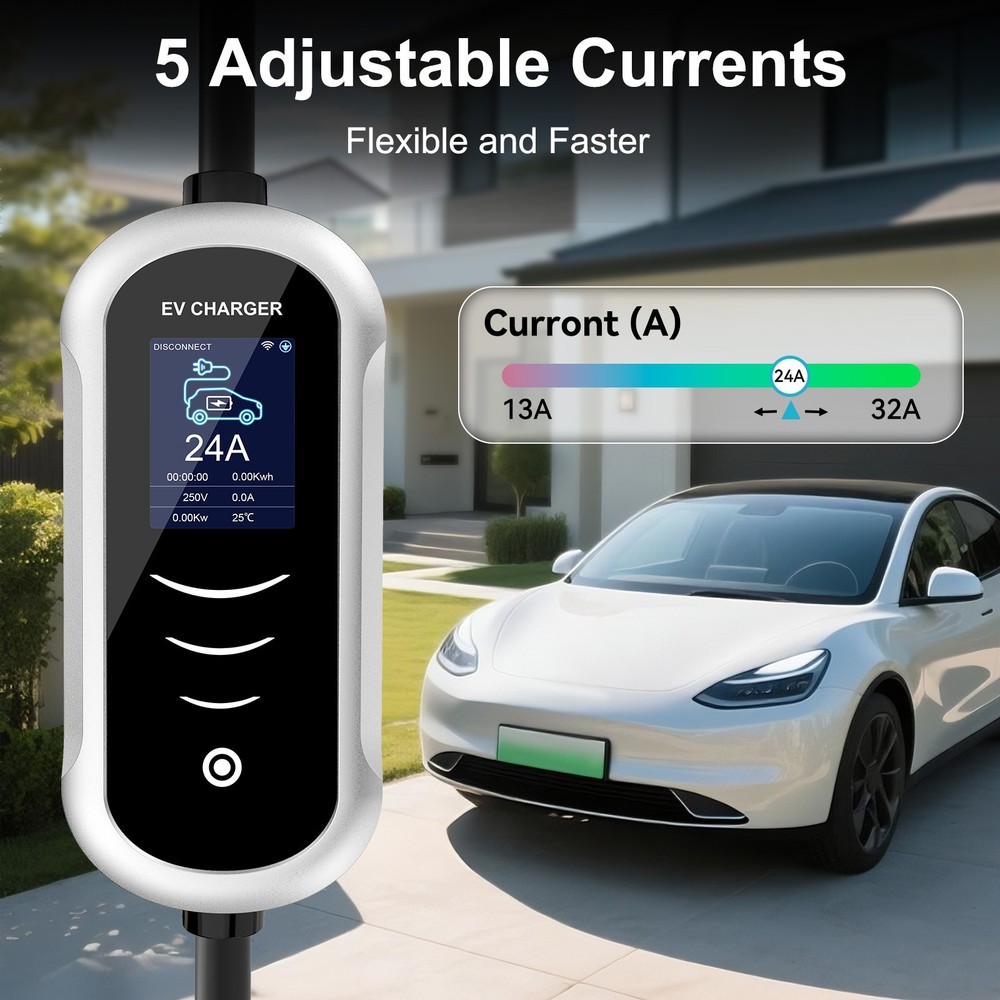 Level 2 Portable EV Charger 32A Adjustable Current & Timer 240V NEMA 14-50 Plug