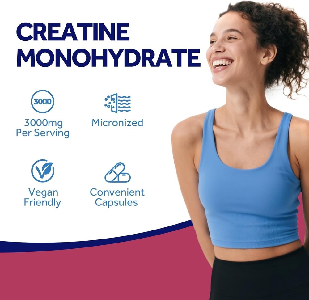 Creatine Monohydrate 3000mg Per Serving, Micronized Creatine Capsules, 120ct.