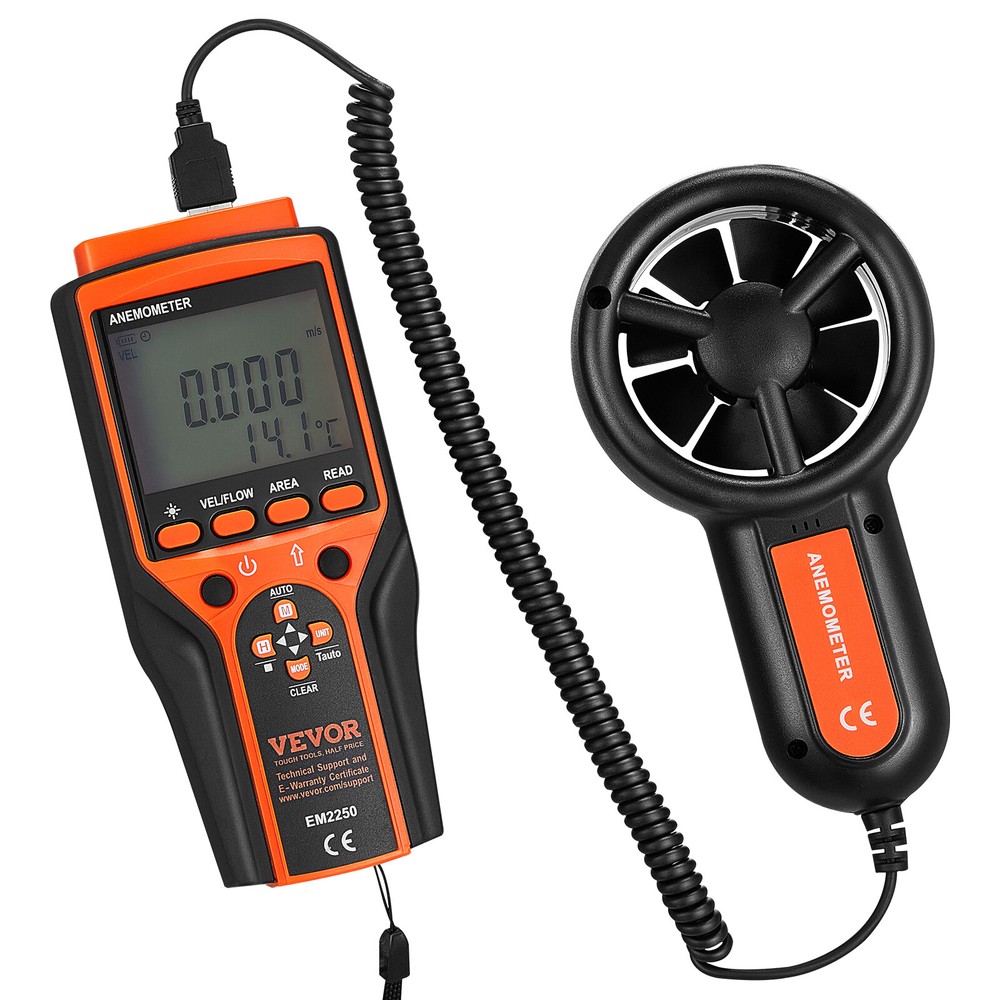 VEVOR Split Handheld Anemometer Digital Wind Speed CFM Meter Gauge 14-140℉ LED