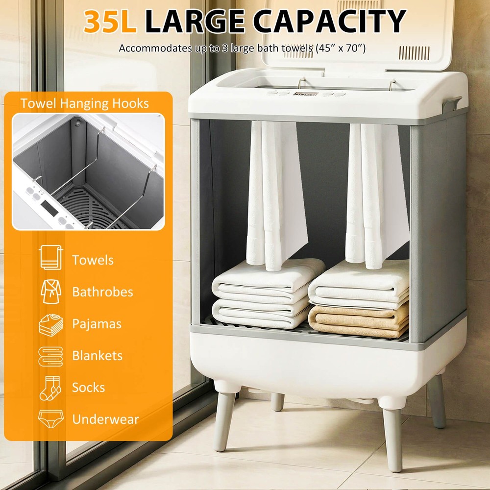 35L Large Blanket Warmer w/ Heating & Drying Modes, 24H Timer, Delay, Child Lock