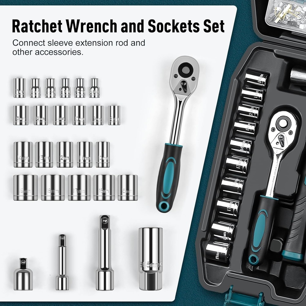 Sundpey Home Tool Kit 281-Pcs - Portable Complete Basic Repair General Hand Tool