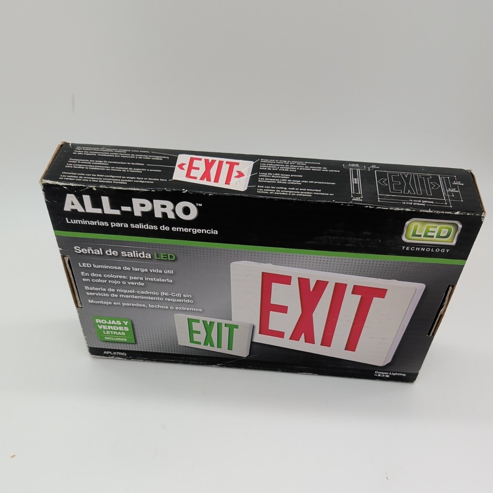 APLX7RG ALL-PRO EXIT AND EMERGENCY LIGHTING LED EXIT SIGN /RED & GREEN LETTERING