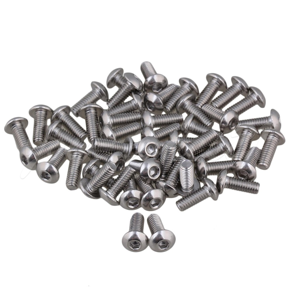 50pcs Silvery Metric Thread M4 Button Head Hex Socket Cap Screws Bolts