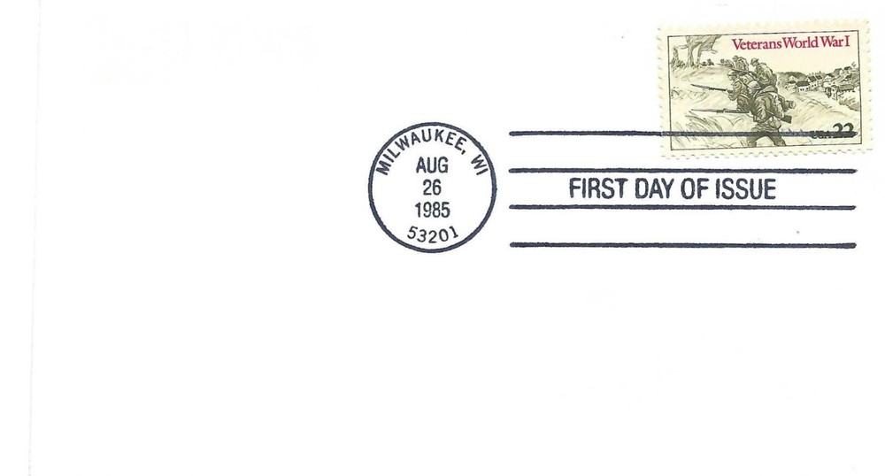 STAMP SCOTT 2154 "Veterans World War 1" 22 CENT 1985 FDC - B