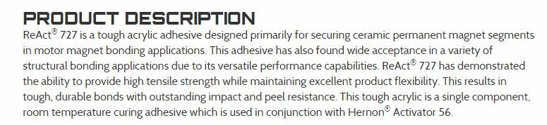 HERNON ReAct 727 Acrylic Structural Adhesive & Activator - bond ceramic magnets
