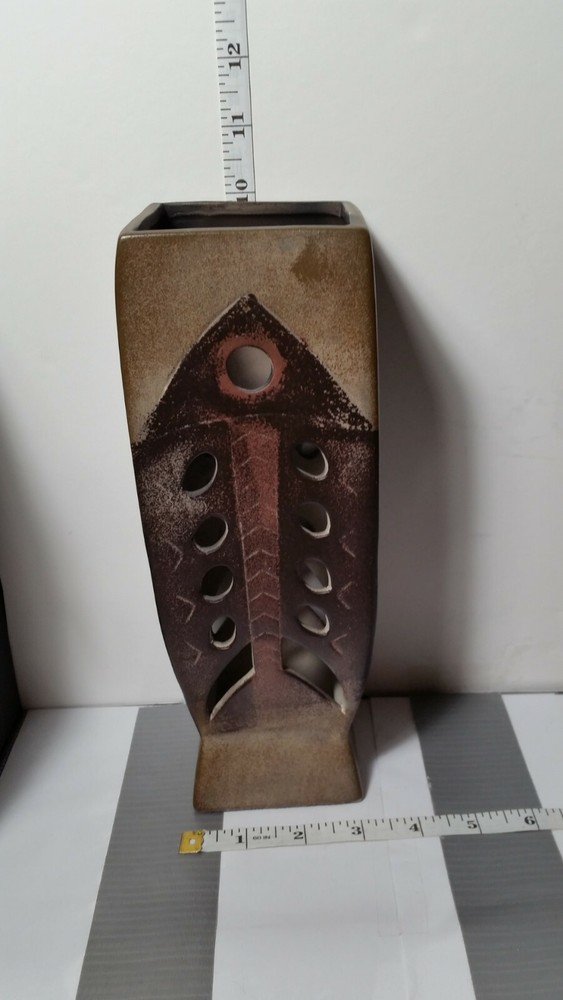 Decorative Bone Fish Vase with Cutouts and a Square Tapered Base