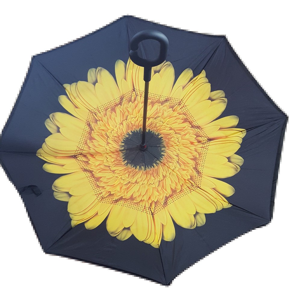 Inverted Upside Down Umbrella Rain C Handle Reverse Opening 2 Layer Inside Out