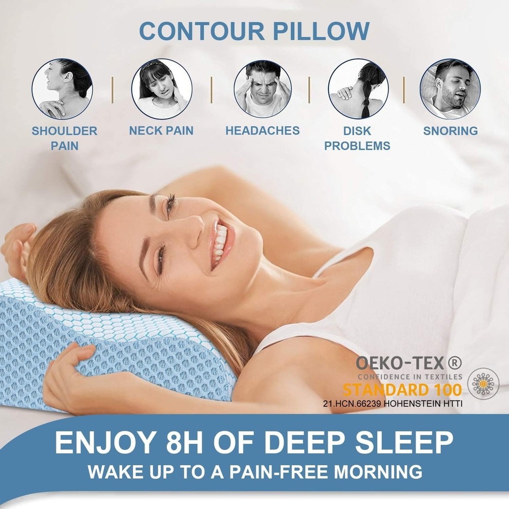 Ergonomic Memory Foam Pillow - Cervical Support for Side, Back & Stomach Slee...