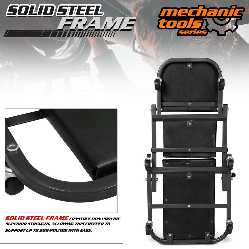 MAUTO Foldable Z Creeper 2in1 Rolling Folding Car Creeper & Seat, 36" Adjusta