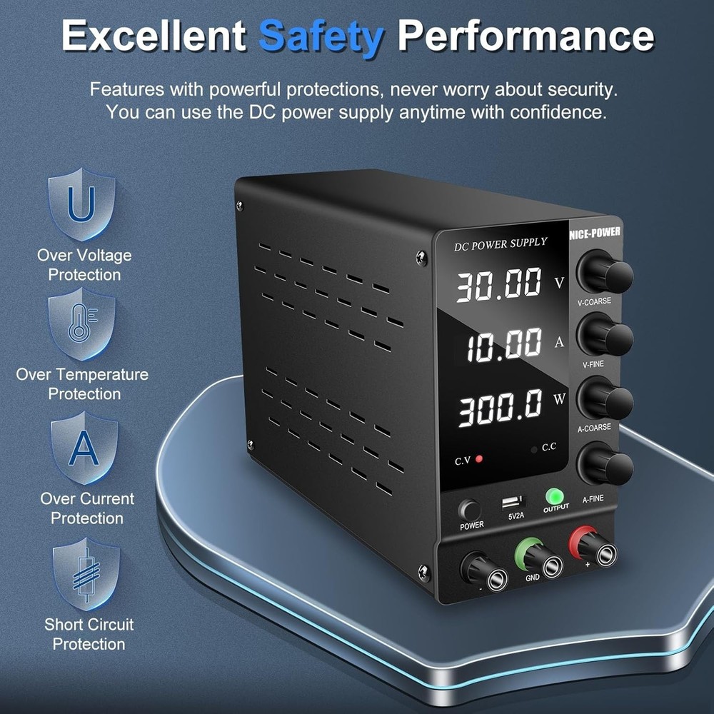 Adjustable DC Power Supply Variable 30V 10A Switching Regulated DC Bench Power