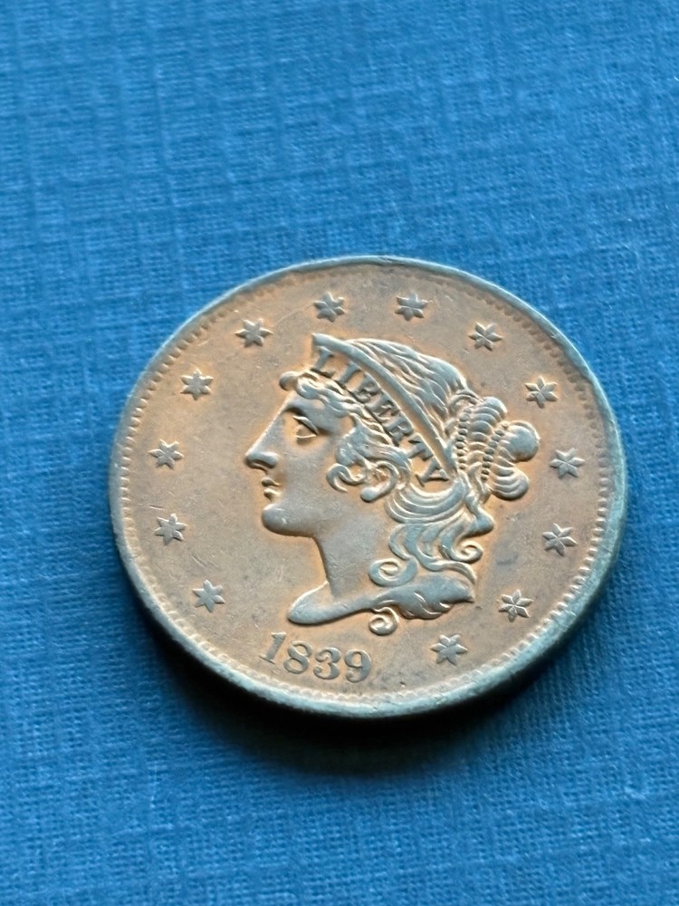 1839 Silly Head Large Cent variety,  AU+ Rare Choice