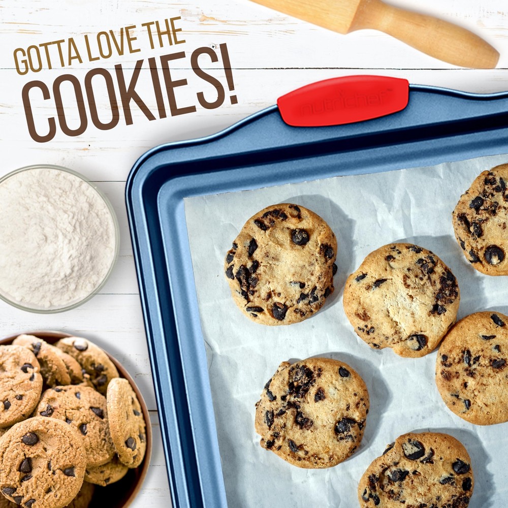 NutriChef Nonstick 3-Piece Baking Pans Set – (Blue)