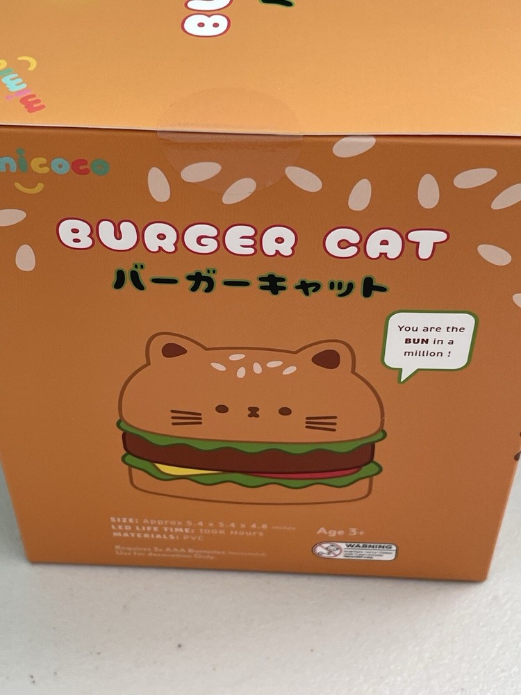 Mimicoco Kino BURGER CAT Moodlight Warm White Nightlight NEW IN BOX
