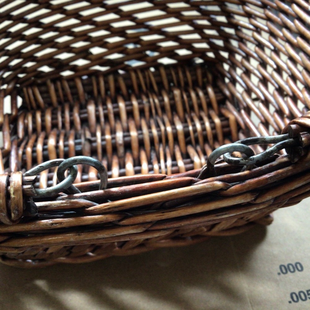 2 Handled Wicker Woven Basket BOHO Brown Square Base 12"