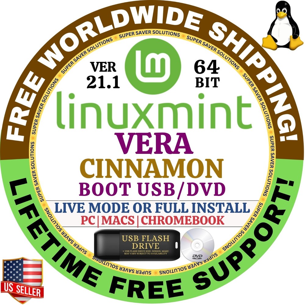 Linux MINT 21.1 USB VERA Cinnamon 64-Bit Live Boot, Full Install for MAC, PC