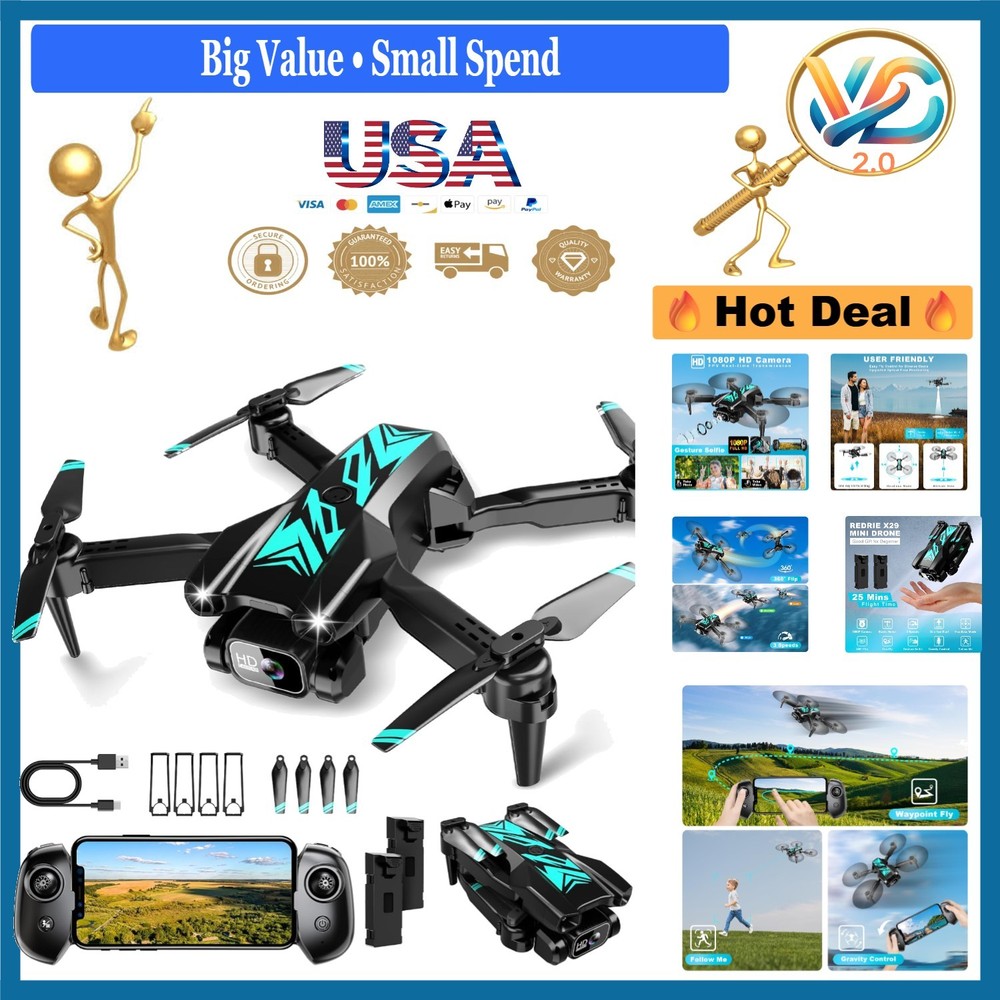 Cyan Mini Drone with Camera 1080P FPV Foldable App Control for Beginners