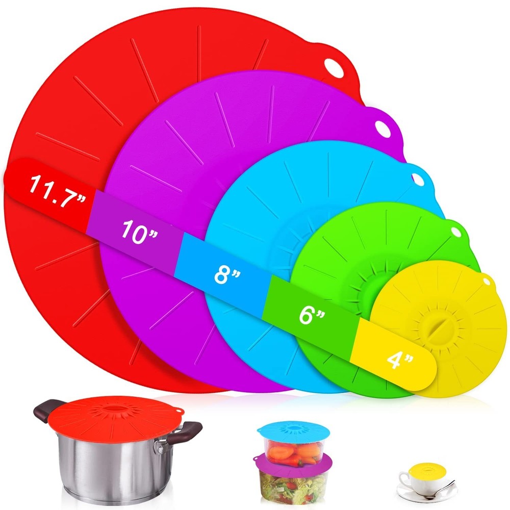 Guvvie Silicone lids - 5 Pack 5pcs Big size Multi purpose, multi colors