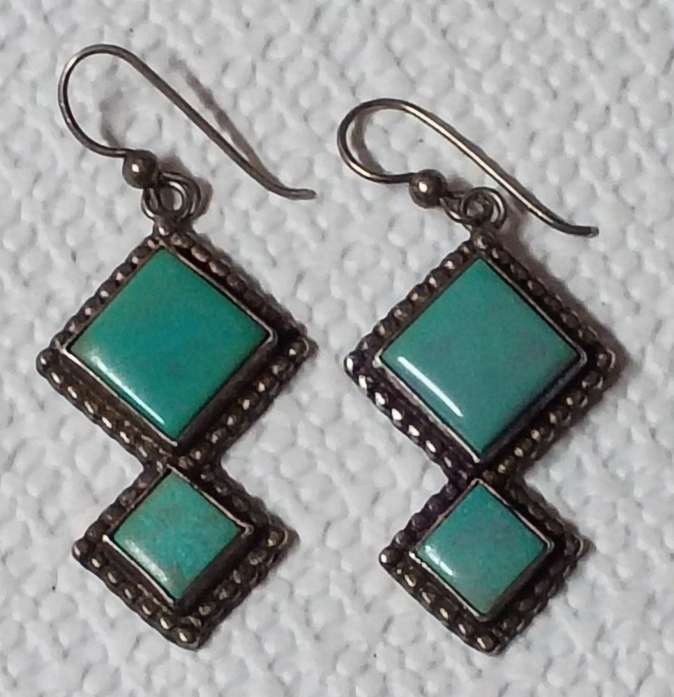 Anthony Kee Signed Sterling Silver Turquoise Dangle Earrings Vintage Native