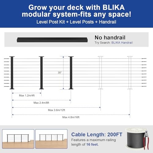 8FT-16FT Complete Set 36" Cable Railing Post Kit, 35"x2"x2" 3 level post kit