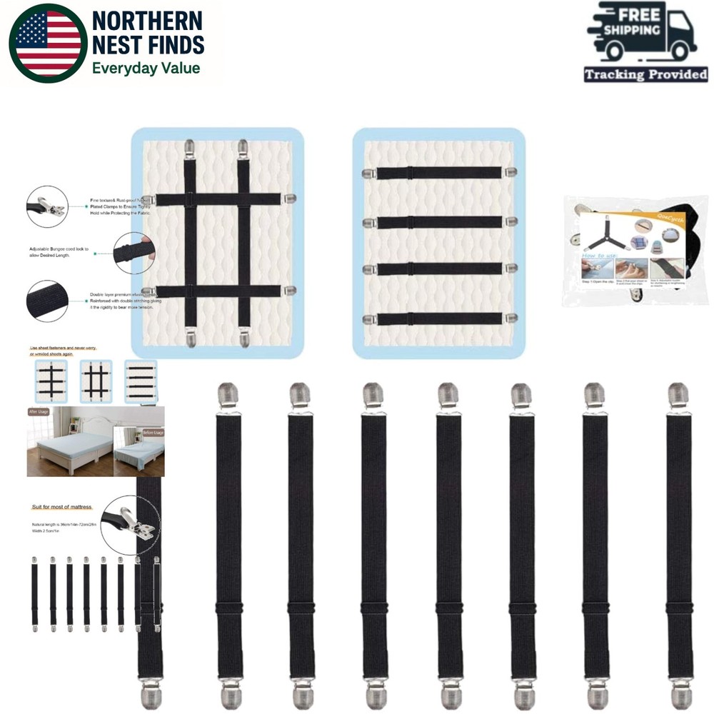 Adjustable Bed Sheet Holders - 8 Piece Set for Comfort and Style