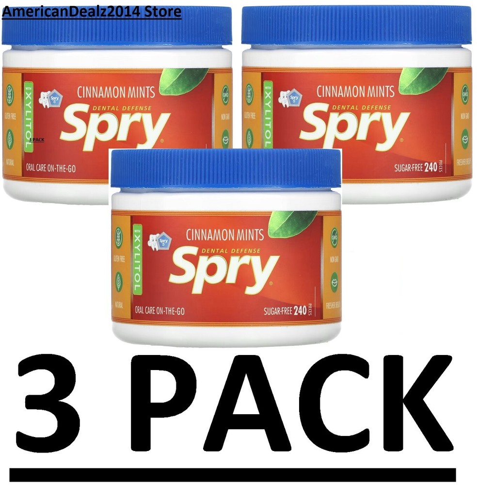 3 PACK - Xlear Spry Mints Xylitol Cinnamon 240 Count (Total 720) EXP: 06/2026