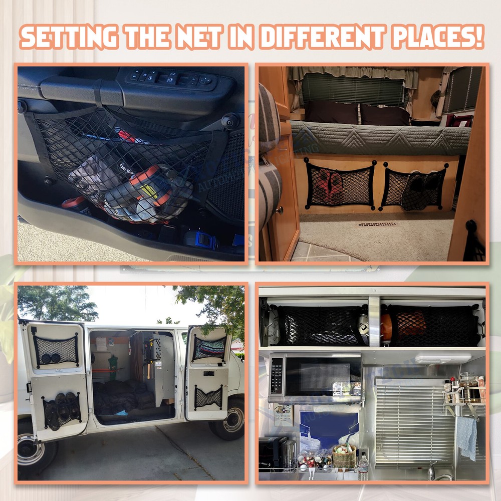 2pcs Small Cargo Net Elastic Pocket Storage Mesh Net Universal For Car SUV Vans